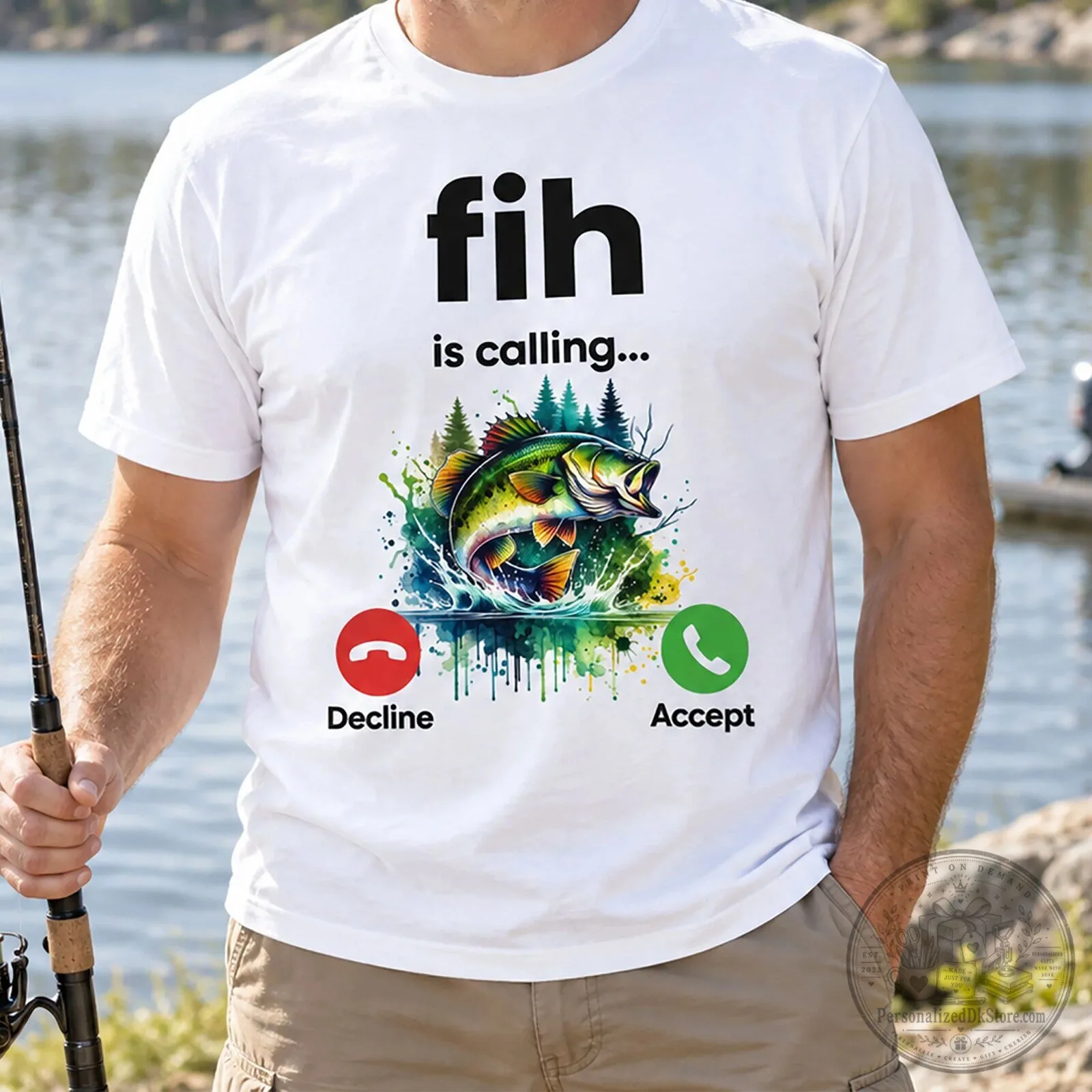 Detroit Lions 24 Days of Football Advent Calendar Blind Box 3 Fishing Is Calling Bass Fish Graphic Funny Fisherman Humor White T-Shirt