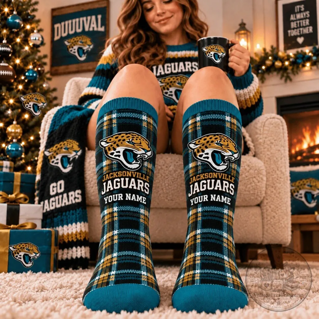 Jacksonville Jaguars Personalized Plaid Pattern Fan Socks Jacksonville Jaguars Personalized Plaid Pattern Fan Socks
