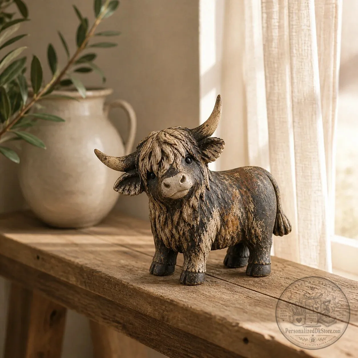 Rustic Highland Cow Figurine - Farmhouse Tabletop Decor Sculpture 13 Rustic Highland Cow Figurine - Farmhouse Tabletop Decor Sculpture