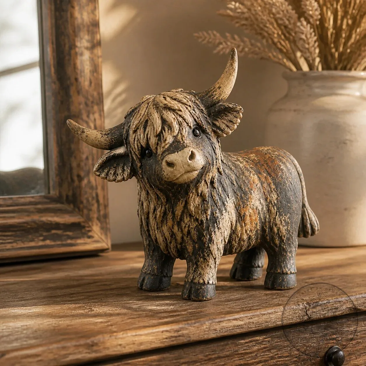 Rustic Highland Cow Figurine - Farmhouse Tabletop Decor Sculpture 14 Rustic Highland Cow Figurine - Farmhouse Tabletop Decor Sculpture