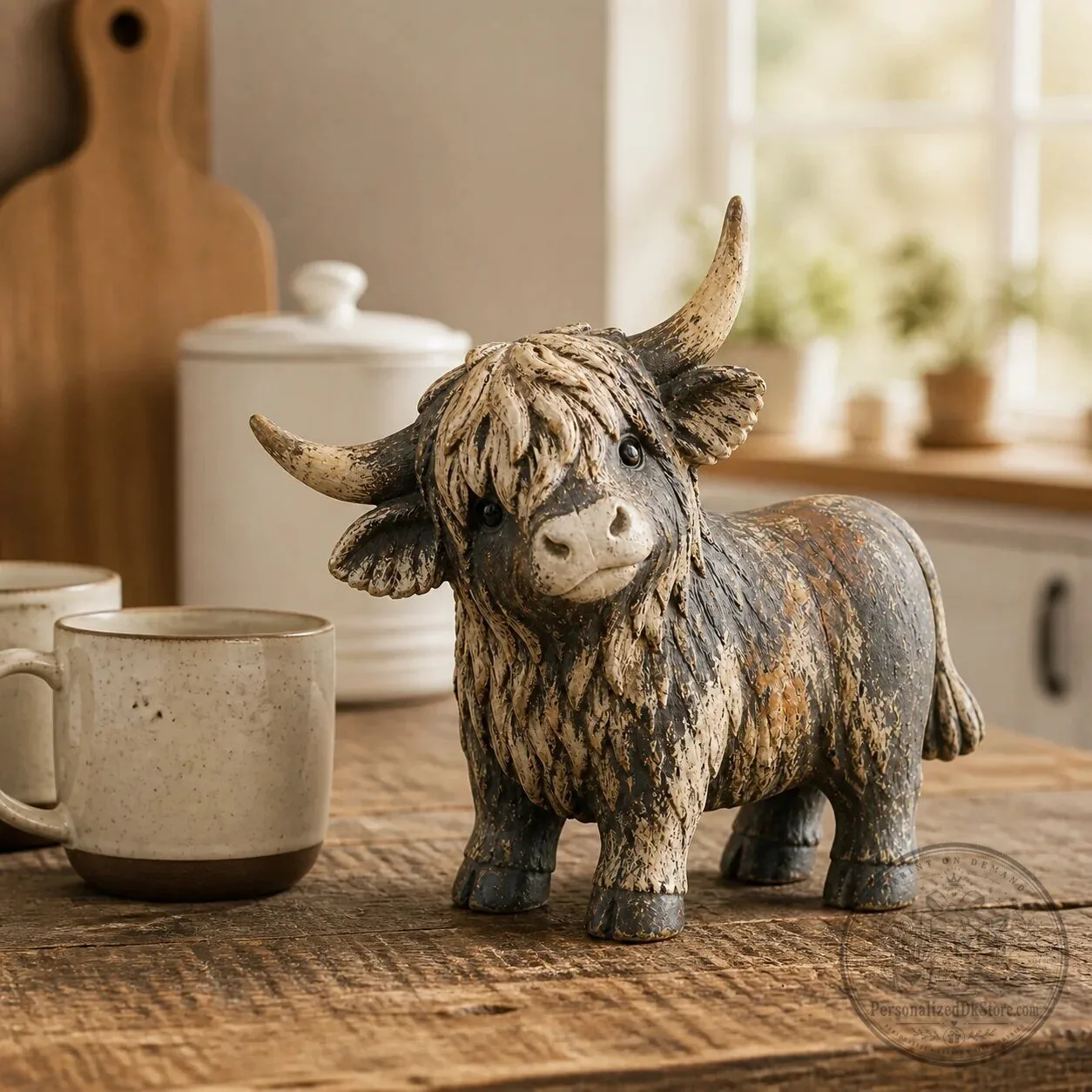 Rustic Highland Cow Figurine - Farmhouse Tabletop Decor Sculpture 17 Rustic Highland Cow Figurine - Farmhouse Tabletop Decor Sculpture