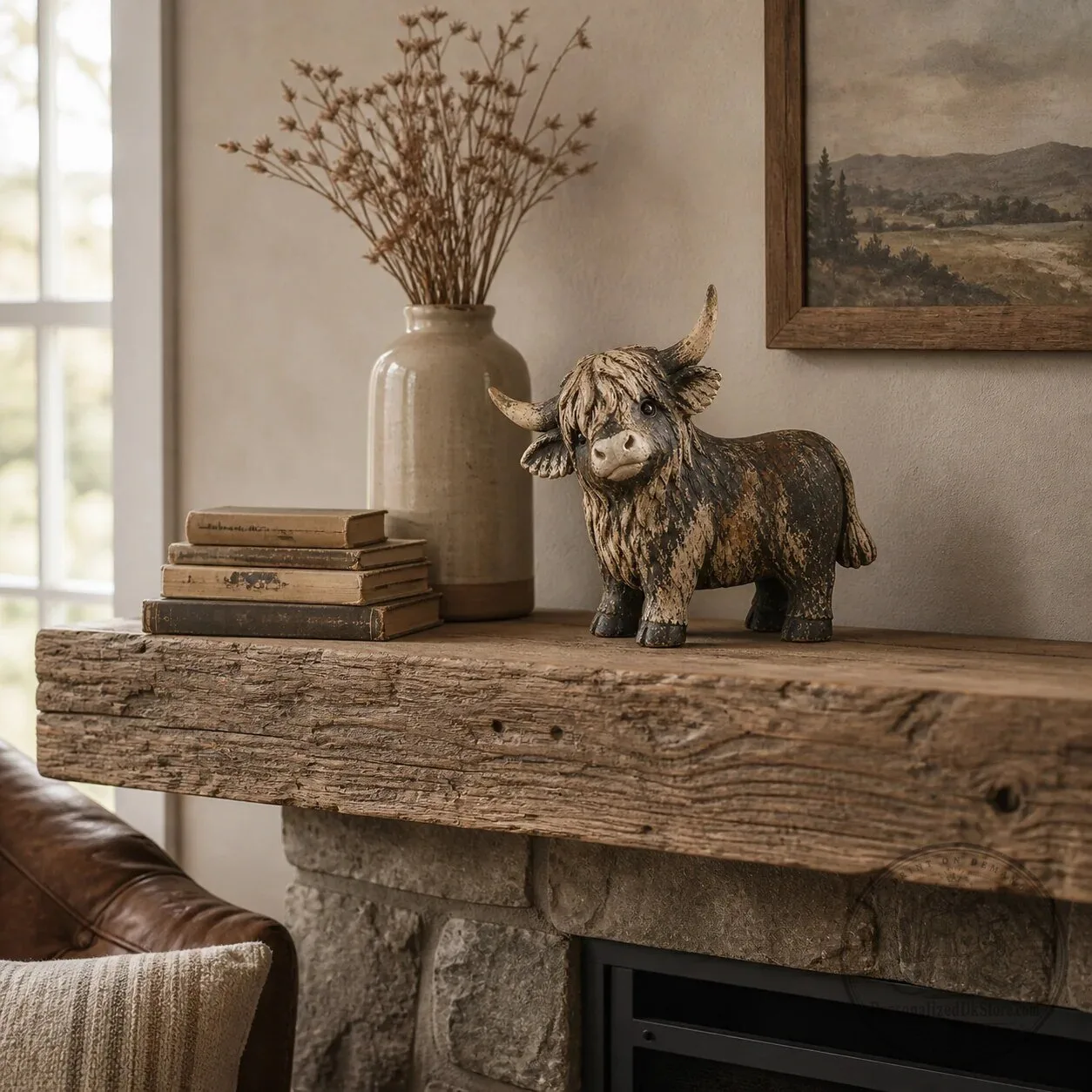 Rustic Highland Cow Figurine - Farmhouse Tabletop Decor Sculpture 18 Rustic Highland Cow Figurine - Farmhouse Tabletop Decor Sculpture