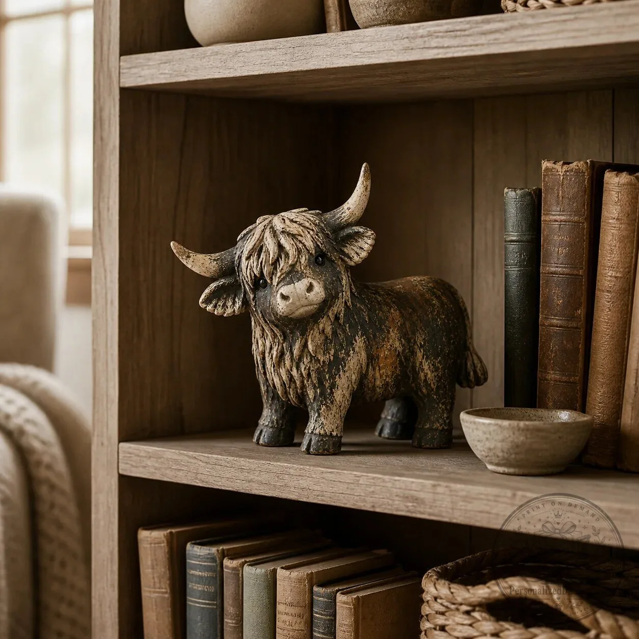 Rustic Highland Cow Figurine - Farmhouse Tabletop Decor Sculpture 19 Rustic Highland Cow Figurine - Farmhouse Tabletop Decor Sculpture