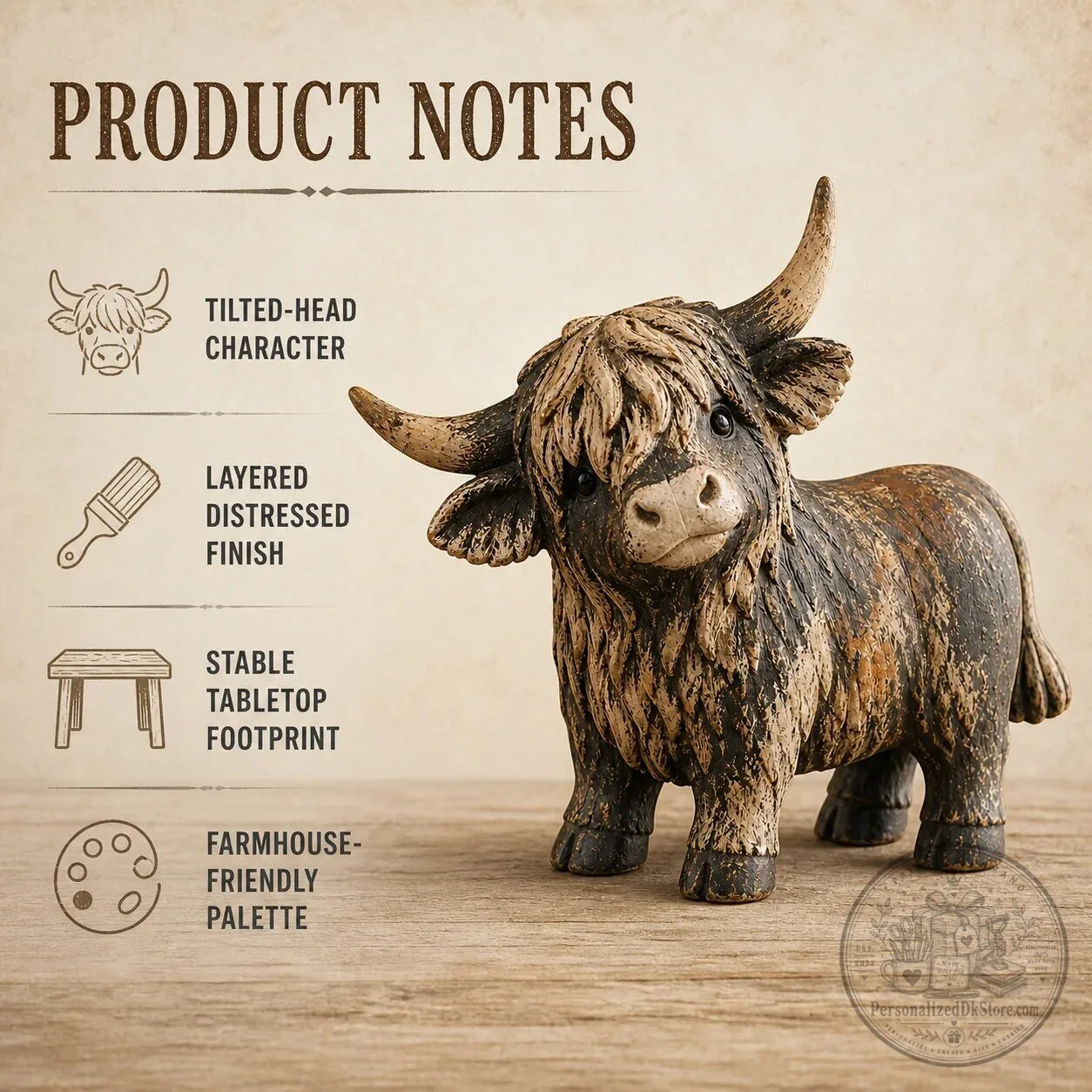 Rustic Highland Cow Figurine - Farmhouse Tabletop Decor Sculpture 20 Rustic Highland Cow Figurine - Farmhouse Tabletop Decor Sculpture