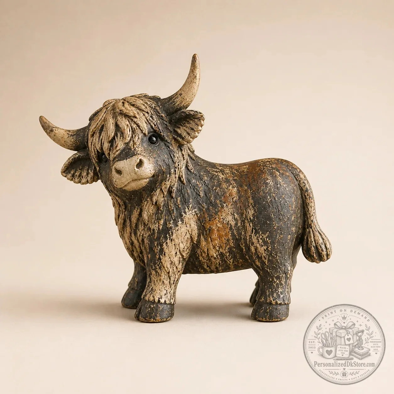 Rustic Highland Cow Figurine - Farmhouse Tabletop Decor Sculpture 22 Rustic Highland Cow Figurine - Farmhouse Tabletop Decor Sculpture