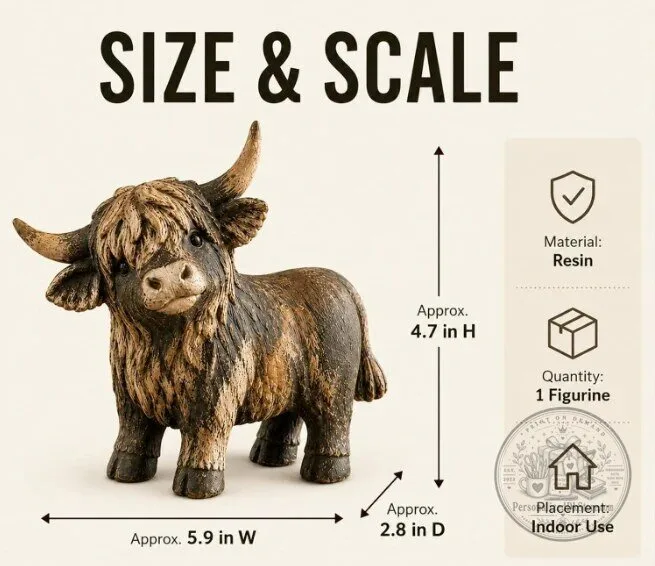 Rustic Highland Cow Figurine - Farmhouse Tabletop Decor Sculpture 23 Rustic Highland Cow Figurine - Farmhouse Tabletop Decor Sculpture