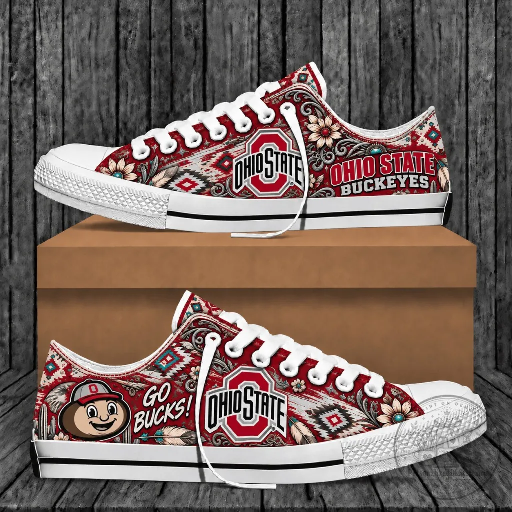 Ohio State Buckeyes Western Boho Pattern Low Top Canvas Shoes Ohio State Buckeyes Western Boho Pattern Low Top Canvas Shoes